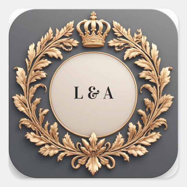 Baroque Gold Crown Laurel Frame ✨ Square Sticker (Front)