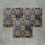 Baroque Gold Flourish Ornaments On Purple Marble Tile<br><div class="desc">Elegant decorative tile design featuring faux gold embossed ornaments on a dark purple marble background.</div>
