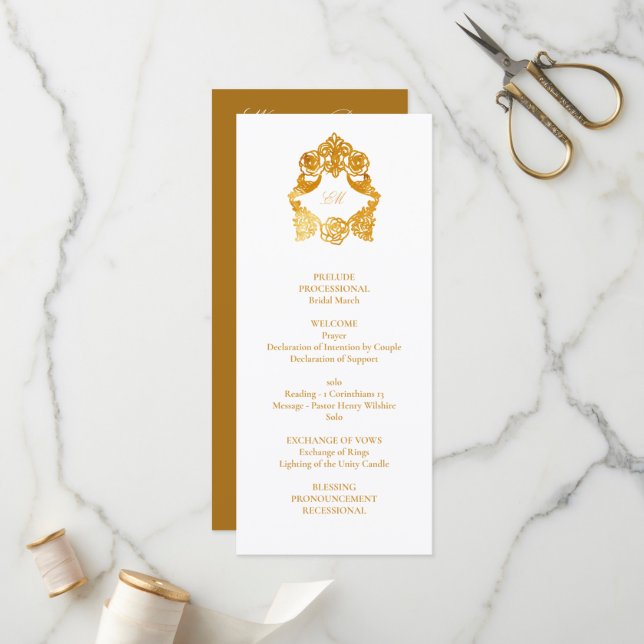 Baroque Gold Foil Wedding Programme (Front/Back In Situ)