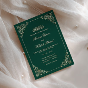 Baroque Gold Frame Emerald Green Muslim Wedding Invitation