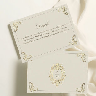Baroque Gold Monogram Wedding Details Enclosure Card