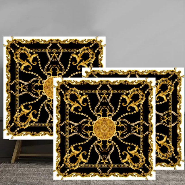 Baroque Gold Ornamental Chain Pattern on Black Tile (Creator Uploaded)