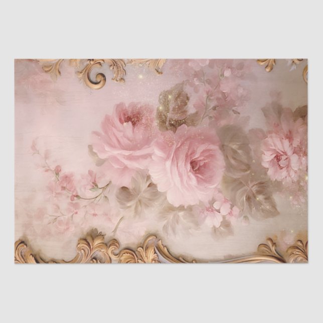 Baroque gold ornaments blush French roses Tissue Paper (Front)