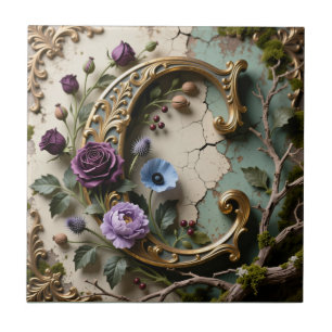 Baroque Gold Patina Letter C Monogram Tile