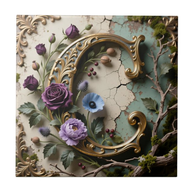 Baroque Gold Patina Letter C Monogram Tile (Front)
