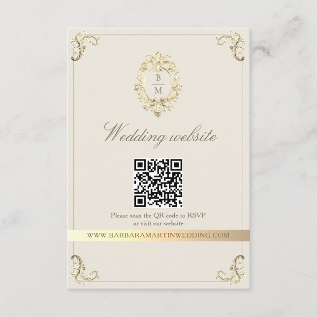 Baroque Gold QR Code Wedding Enclosure Card (Front)