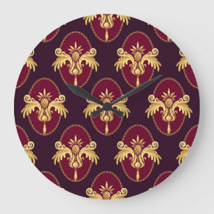 Baroque Gold Sconce Magenta Pattern Large Clock