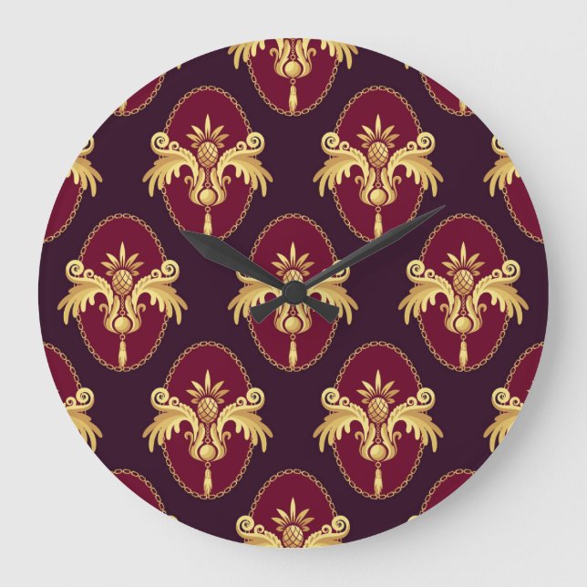 Baroque Gold Sconce Magenta Pattern Large Clock (Front)