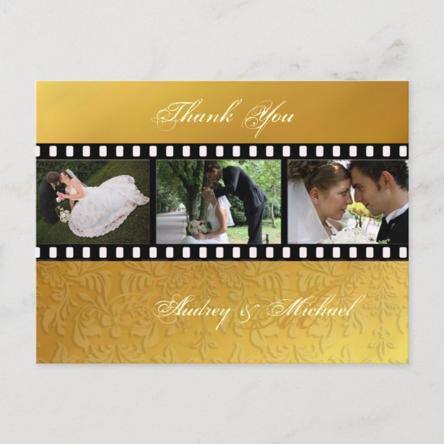 Baroque Gold tone wedding Thank you postcards (Front)