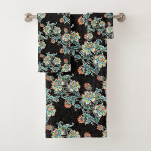 Baroque Golden Floral Elegant Wedding Bath Towel Set