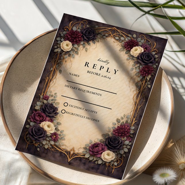 Baroque Gothic Floral Wedding RSVP Card (Creator Uploaded)
