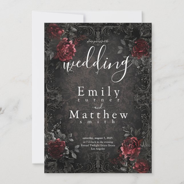Baroque Gothic Peonies Invitation (Front)