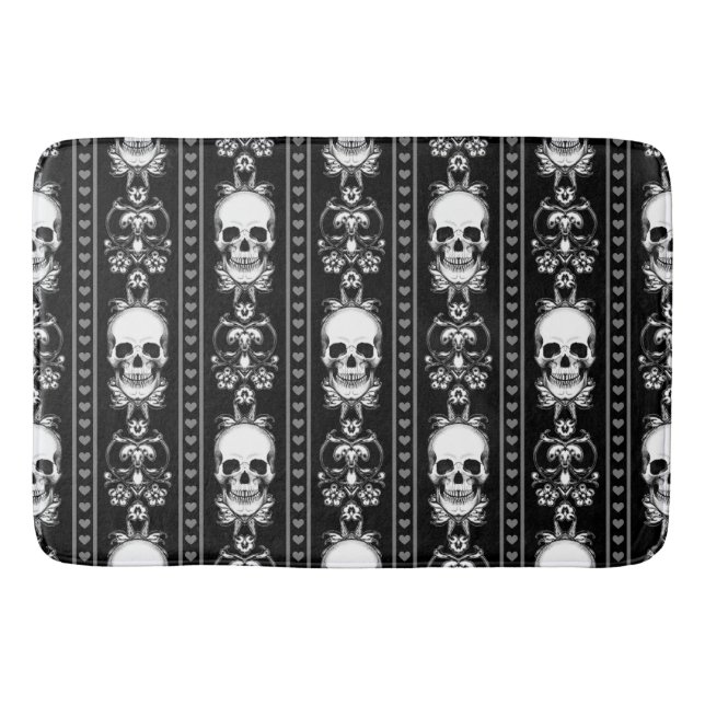 Baroque Gothic Skull Stripe Bath Mat (Front)