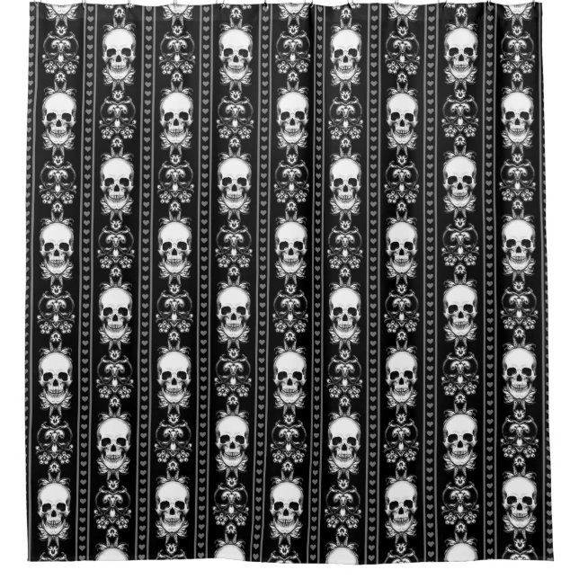 Baroque Gothic Skull Stripe Shower Curtain (Front)