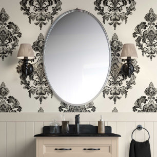 Baroque Grandeur - Black and Ivory - Traditional Wallpaper