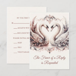 Baroque Heirloom Swan Antique Dusty Rose Wedding RSVP Card