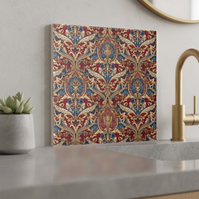 Baroque Heraldic Scrollwork Pat#4 Red Blue ID1194 Tile (Creator Uploaded)