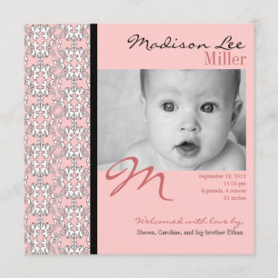 Baroque in Pink Baby Girl Announcement