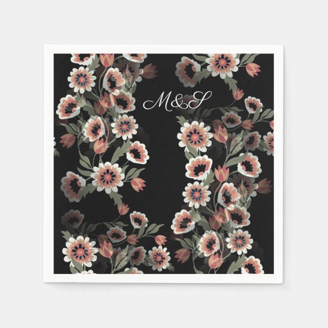 Baroque-Inspired Botanical Soft Pinks and Greens Napkin (Front)