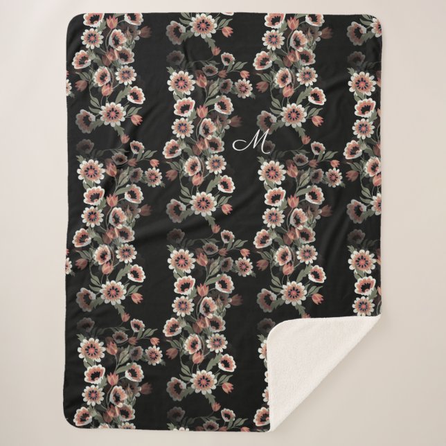 Baroque-Inspired Botanical Soft Pinks and Greens Sherpa Blanket (Front)