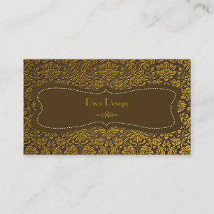Baroque lace damask /faux gold/chestnut brown business card