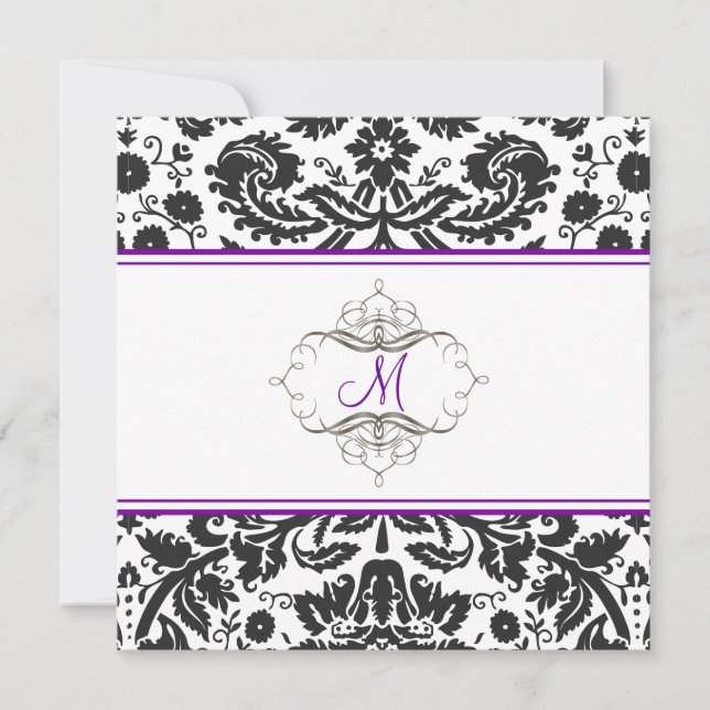 Baroque lace damask/neon purple Invitations (Front)