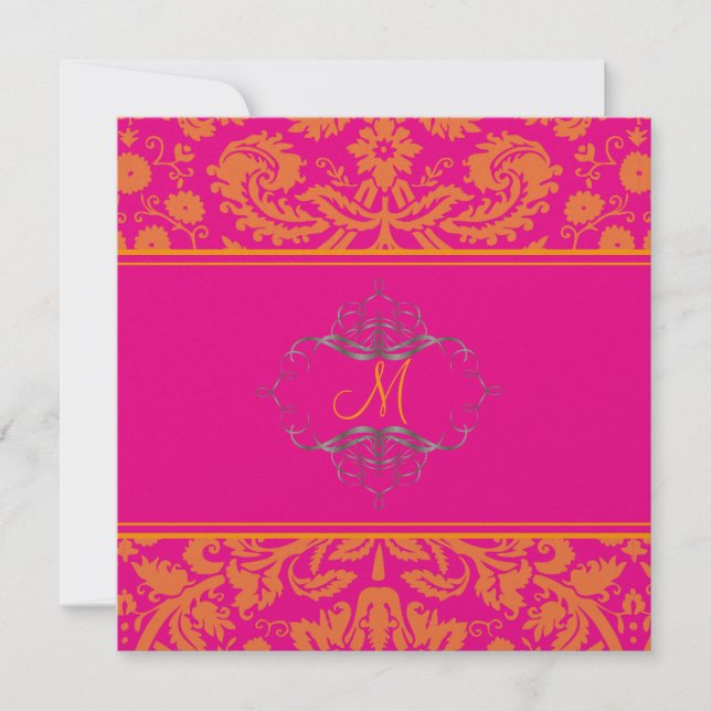 Baroque lace damask/orange/pink/Invitations Invitation (Front)