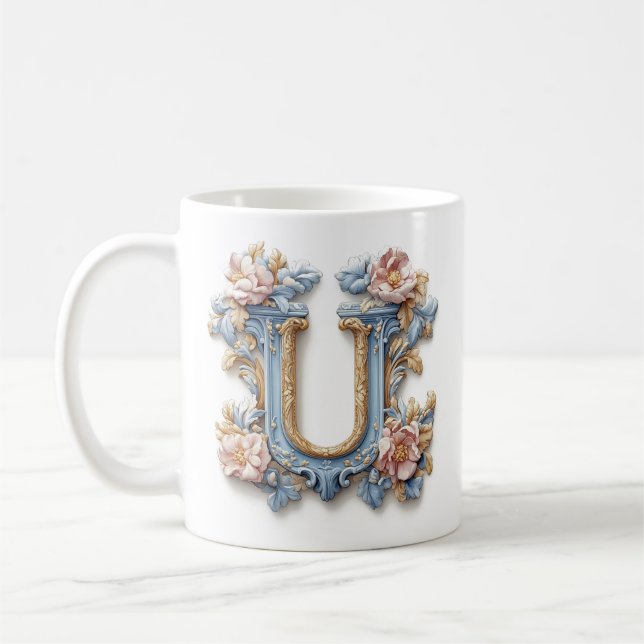 Baroque Letter 'U' Mug for a Coffee Princess (Left)