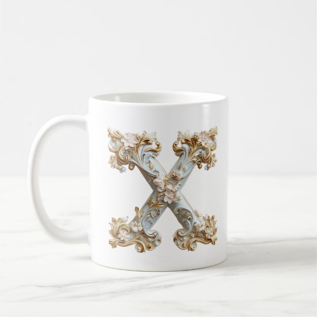 Baroque Letter 'X' Mug for a Coffee Princess (Left)