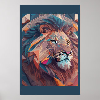 Baroque Lion Head | Geometric Constructivism Art   Poster