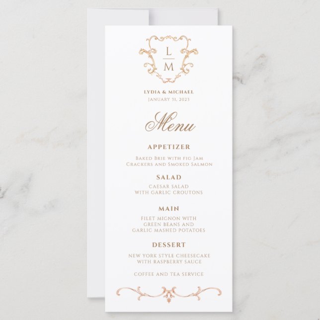 Baroque Monogram Dinner Menu (Front)