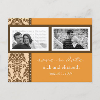 Baroque Orange Chocolate Two-Photo Save the Date Announcement Postcard