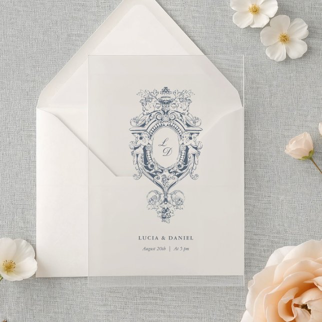 Baroque Ornament Crest Calligraphy Wedding  Acrylic Invitations (Creator Uploaded)