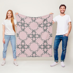 Baroque ornamental Silver pattern fleece blanket