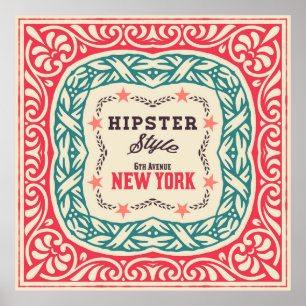 Baroque ornaments and floral details, Hipster card Poster