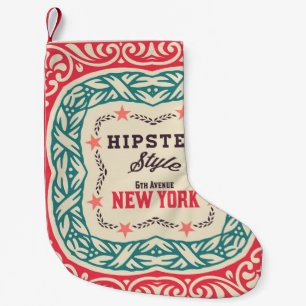 Baroque ornaments and floral details, Hipster card Small Christmas Stocking