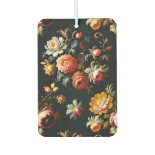 Baroque Ornate Florals On a Black Background Car Air Freshener