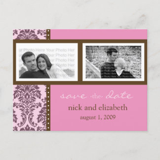 Baroque Pink Chocolate Two-Photo Save the Date Announcement Postcard