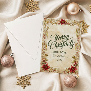 Baroque Poinsettia Elegance Christmas Holiday Card