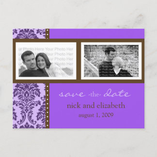 Baroque Purple Brown Two-Photo Save the Date Announcement Postcard