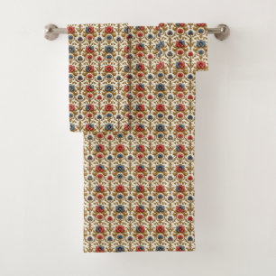 Baroque Red Blue and Gold Floral Bath Towel Set