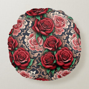 baroque red roses round cushion