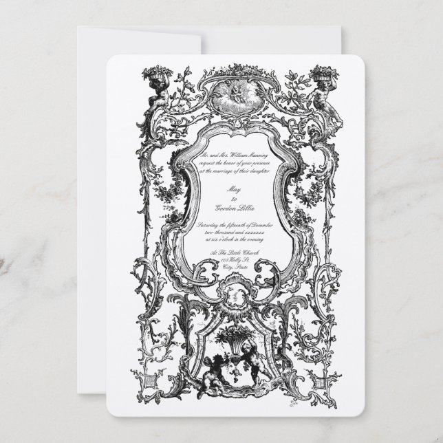 Baroque Rococo 1700's Floral Border With Cherubs Invitation (Front)