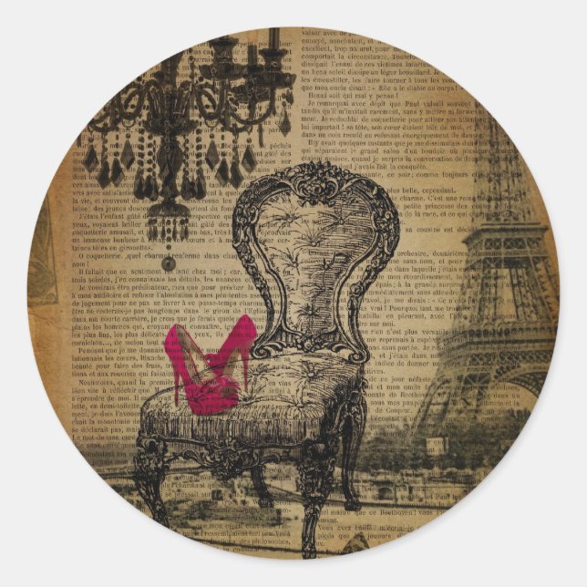 baroque rococo chandelier paris eiffel tower classic round sticker (Front)