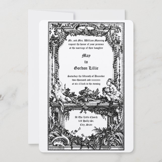 Baroque Rococo Cherubs Floral Wedding Altar Border Invitation (Front)