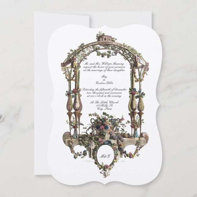 Baroque Rococo Colour Floral Altar Cartouche Invitation (Front)