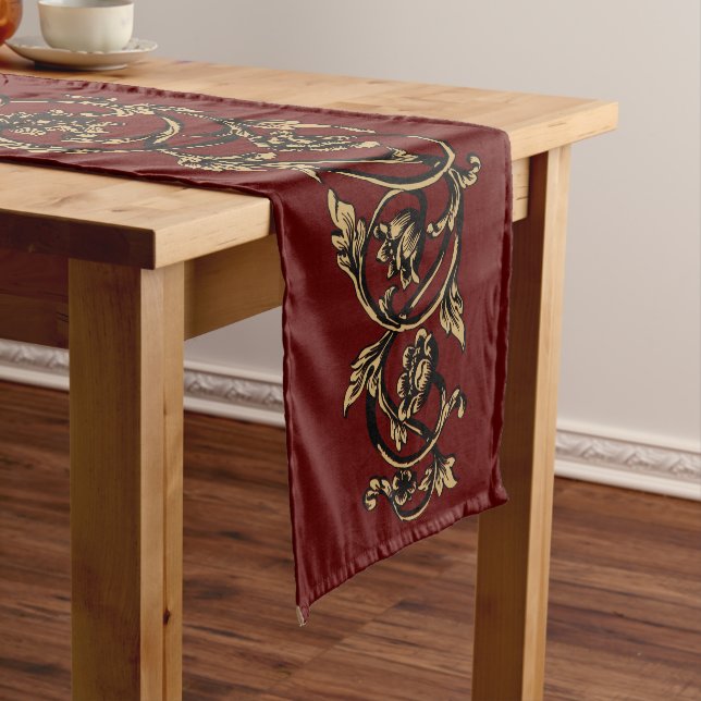 Baroque Rococo Floral Vine Foliage Ornament Long Table Runner (In Situ)