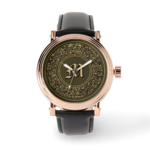 Baroque Rococo Floral Wreath Monogram Print Watch