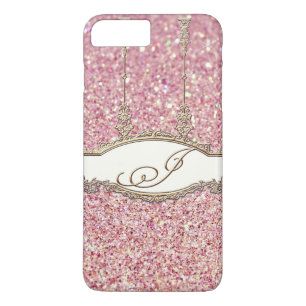 Baroque Rococo Gold Monogram J Bokeh Glitter Pink Case-Mate iPhone Case