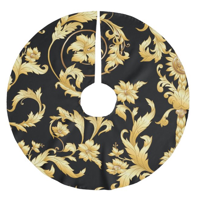 Baroque Rococo, Victorian Floral Pattern. Brushed Polyester Tree Skirt (Front)